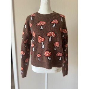 EARTHBOUND womens mushroom-graphic brown sweater MEDIUM